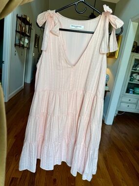 Amanda Uprichard Pale Blush Tiered Tie-Shoulder Mini Dress